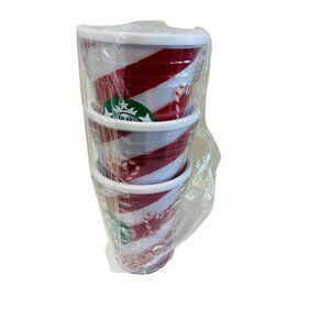 Starbucks Christmas Red White Candy Cane Cold Cup Plastic Tumbler 3Pk 1 Cup Is C
